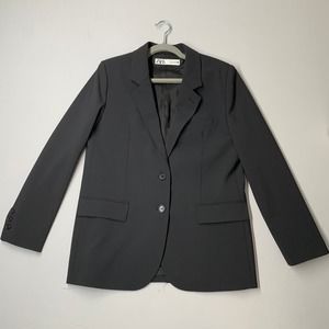 Zara Women Blazer M Black Long Sleeve Single Breasted Jacket Workwear Business